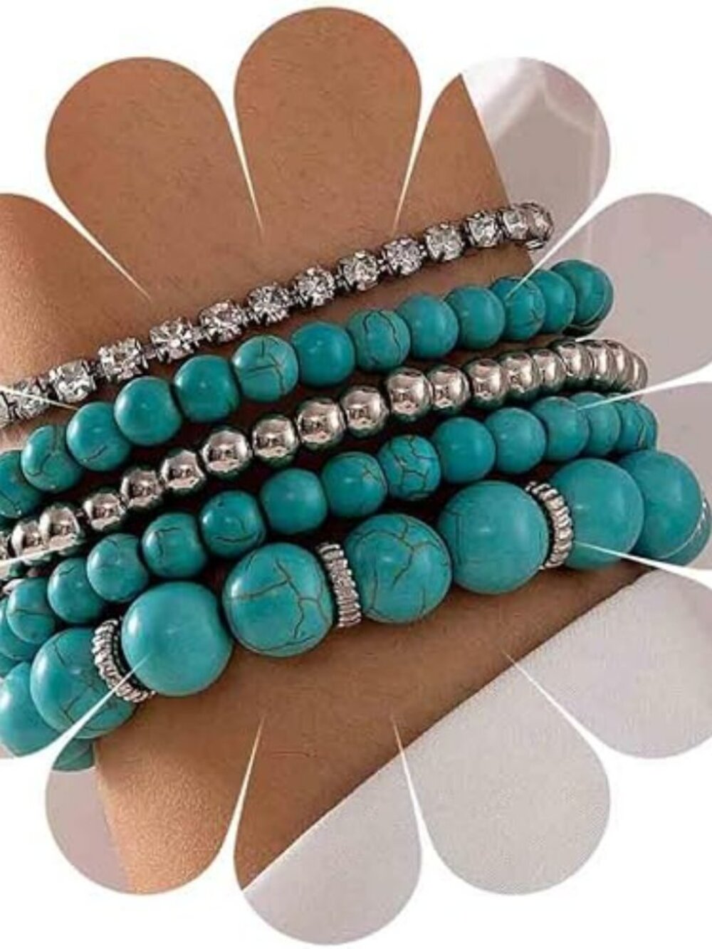 Boho Turquoise Beaded Bracelet Set Turquoise Elastic Stretch Bracelet Rhinestone